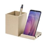 Foldable recycled cardboard wireless charger 5W, USB hub 2.0, pen holder, phone stand - Image 3