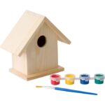 Birdhouse for painting, paints and brush