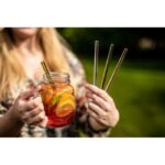 Glass reusable drinking straw set B'RIGHT, 4 pcs, cleaning brush with plate for personalization included | Lea - Image 3
