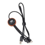 3in1 charging cable with illuminated logo in wooden casing - LH-ZM04