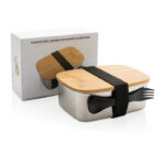 Stainless steel lunchbox with bamboo lid and spork - Image 4