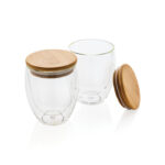 Double wall borosilicate glass with bamboo lid 250ml 2pc set - Image 2