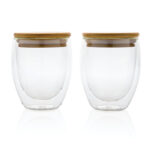 Double wall borosilicate glass with bamboo lid 250ml 2pc set - Image 3