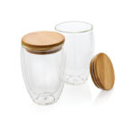 Double wall borosilicate glass with bamboo lid 350ml 2pc set - Image 2