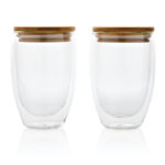 Double wall borosilicate glass with bamboo lid 350ml 2pc set - Image 3
