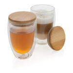 Double wall borosilicate glass with bamboo lid 350ml 2pc set - Image 4