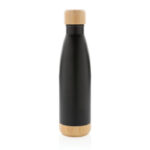 Vacuum stainless steel bottle with bamboo lid and bottom - Image 3